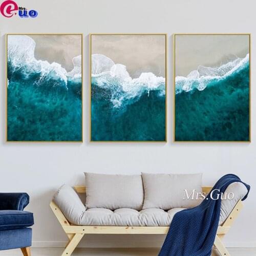 3 Pieces Wave Beach Landscape Abstract Wall Art Picture Diamond Painting Cross Stitch Triptych Pictures Living Room Decoration