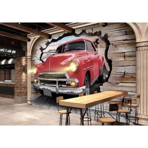 Retro 3D Wallpaper Mural Customize Car broken Wall Wallpapers 3D Wall Bar KTV Decorated Backdrop Wall