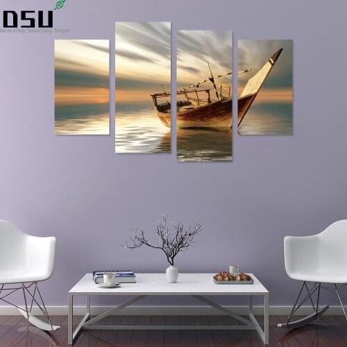 4pcs/set 3D DIY Landscape Wallpaper Sea Boat Combination Wall Sticker Home Decor Living Room Poster Self-adhesive Wall Art Mural