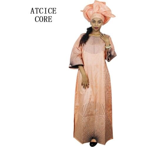African dresses for women fashion design new african bazin embroidery design dress long dress with scarf two pcs one set LA024