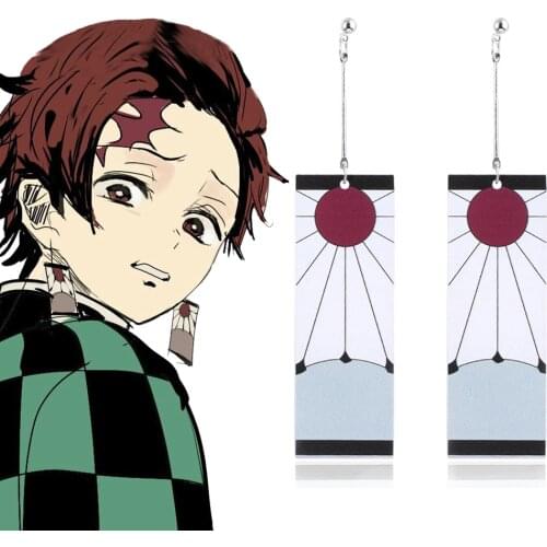 Anime Demon Slayer Kimetsu no Yaiba Kamado Tanjirou Earring Acrylic Eardrop Ear Ring Cosplay Props Ear stud Ear clip Women Gifts