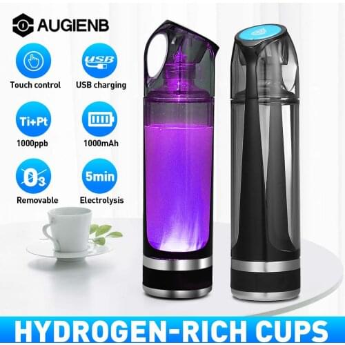 AUGIENB Hydrogens Rich Water Bottle 500ml lonizer Alkaline Generator Portable Healthy Cup USB Rechargeable Anti-Aging BPA-free