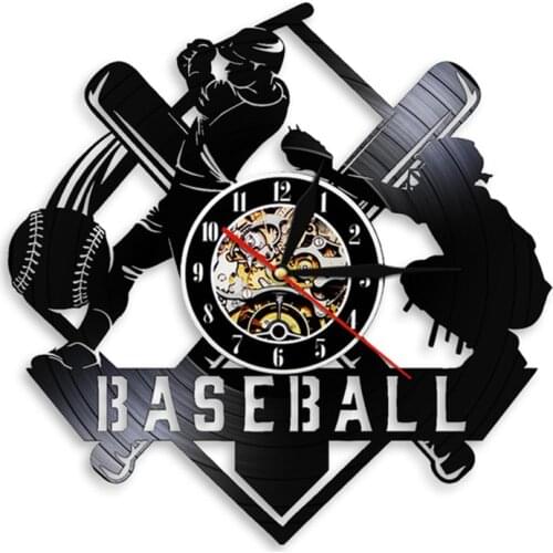 Baseball Profession Player Hitter And Catcher Wall Watch Art Decor Silhouette Clock Softball Game Vinyl Record Timepiece