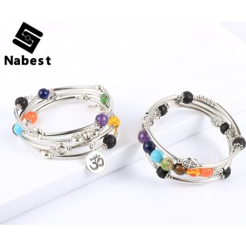 Women Men 8mm Natural Stone 7 Chakras Healing Bracelet Copper Tube Beads Yoga Reiki Bangle Prayer Wrist Chain Bohemian Jewelry