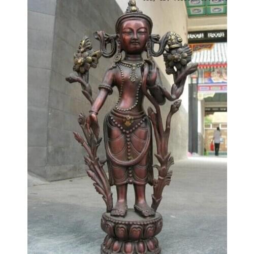 Fast shipping USPS to USA S0958 Tibet Bronze Carved White TaRa Padmapani Kwan-Yin Guan Yin Buddha Statue