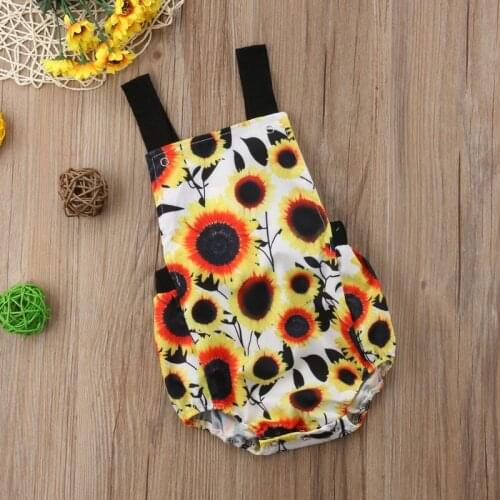 New Fashion Baby Bodysuit Summer Baby Girl Clothes Sunflower Print Sleeveless Baby Romper Play Sweet Toddler Girl Outfits 0-18M