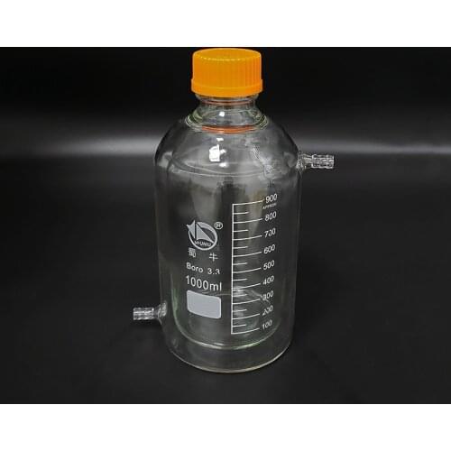Double-deck cylindrical single-necked flat bottom flask,Capacity 1000ml,GL45mm,Mezzanine jacketed reactor bottle,Reagent bottle