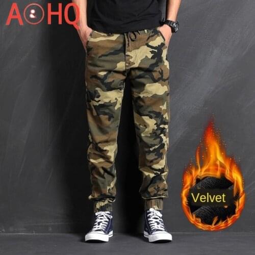 Fleece Thick Warm Casual Pants Men Winter Denim Cotton Jogger Jogging Camouflage Mens Pant Cargo Trousers 2021 New