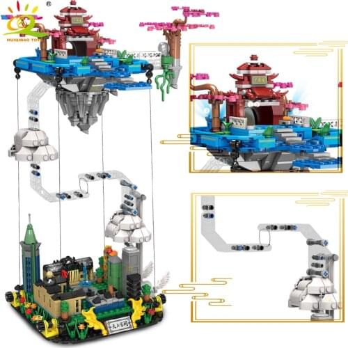 HUIQIBAO 1116Pcs Levitation Palace Street View Suspension Building Blocks Tensegrity Technical City of Sky Lighting Bricks Toys