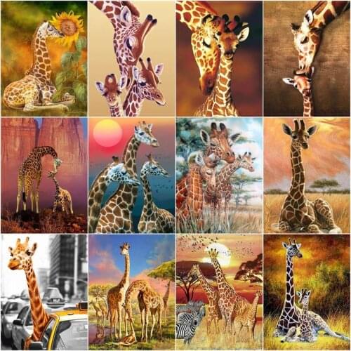 CHENISTORY Oil Painting By Numbers Giraffe Animal Drawing On Canvas Handpainted Art Gift DIY Picture By Number Sunset Kits Home