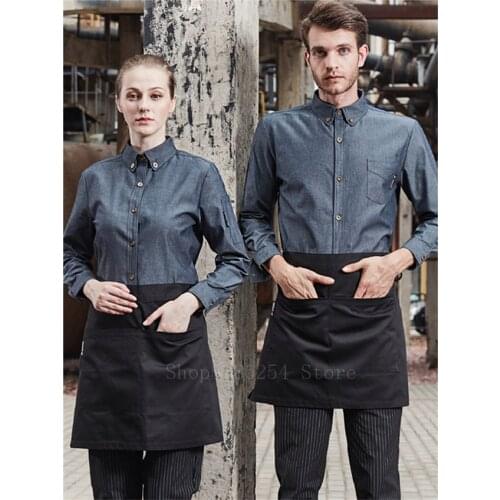 Chef Jacket for Women Men Cowboy Denim Jacket Restaurant Cooker Waiter Work Clothes Uniform Food Professional Service Shirt Coat