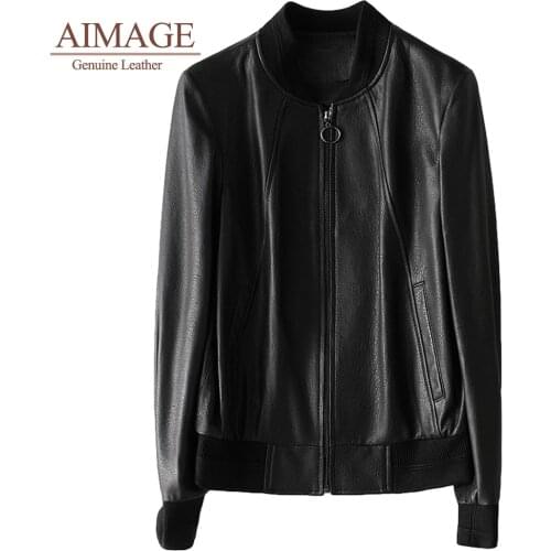 Genuine leather Jacket lady fashion real sheepshin leather overcoats 2021 spring zipper elastic hem jaqueta couro feminina PY019