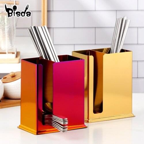 Chopsticks Storage Tube Multifunctional kitchen Storage Stainless Steel Chopsticks Spoon Holder Rack Home Tools canister set
