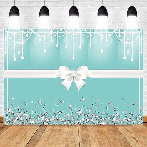 MOCSICKABow Knot Blue Girls Sweet 16 Birthday Party Backdrop Dessert Table Banner Photo Studio Booth Decoration Background