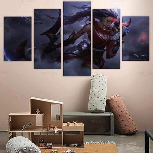 Prints Home Wall Art Modular Pictures Poster 5 Panel Diana League Of Legends Game Painting On Canvas Living Room Decor Framed