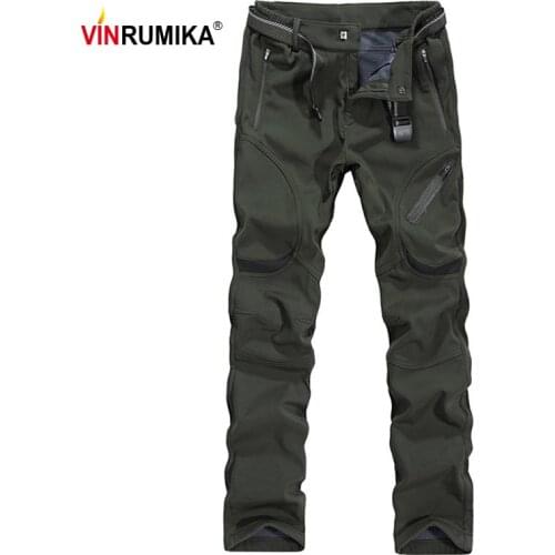 2020 Large Size XL-9XL Mens Winter Fleece Warm Thicken Quick Dry Black Straight Pants Man Casual Army green Windproof Trousers