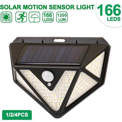 166 LED Solar Light PIR Motion Sensor Wall Light Sunlight Outdoor Solar Lighting Waterproof Security Lamp for Garden
