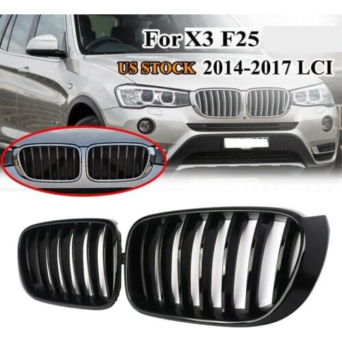 Car Left & Right Gloss Black Kidney Grille Front Compatible for BMW X3 X4 F25 F26 2014-2017