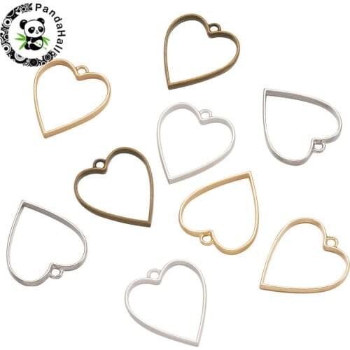 Alloy Hear Open Back Bezel Pendants For DIY Epoxy Resin Pressed Flower Jewelry Mixed Golden Antique Bronze 10pcs