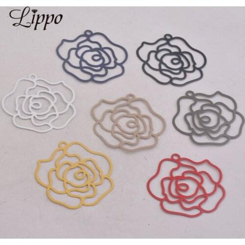 50pcs AB1353 30mm*32mm Big Flower Charms Rose Brass Findings Stamping Pendants Diy Jewelry Findings