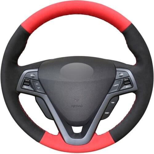 Hand-stitched Red Black Suede No-slip Car Steering Wheel Cover for Hyundai Veloster 2011 2013 2012 2014 2015 2016 2017