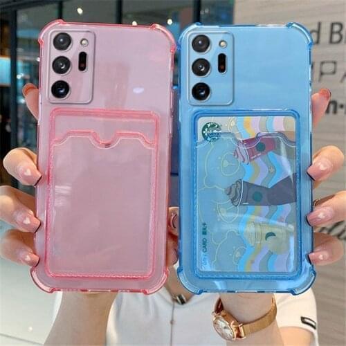 Card Bag Transparent Phone Case For Samsung A52 A72 A42 A32 5G S20 S21 S10E Plus S20 FE Note 20 Soft Shockproof Clear Back Cover