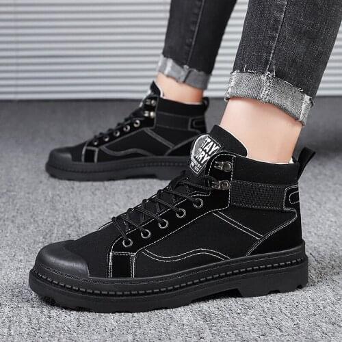 ZEEKSON Martin Boots Mens Korean Style Trendy Thick-soled Tooling Boots Wild Casual Short Boots High-top Canvas Mens Shoes