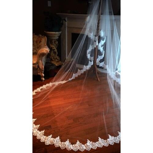 Real Sample 2016 3M White/Ivory Long Shinny Lace Edge Wedding Veil Bridal Veil With Comb Wedding Accessories EE2056