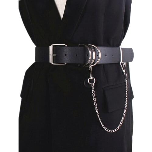 Silver Pants Chain Black Pu Leather Belt New Fashion Weight Waistbands For Women Hip Hop Cummerbund Punk Jeans Skirt Accessories