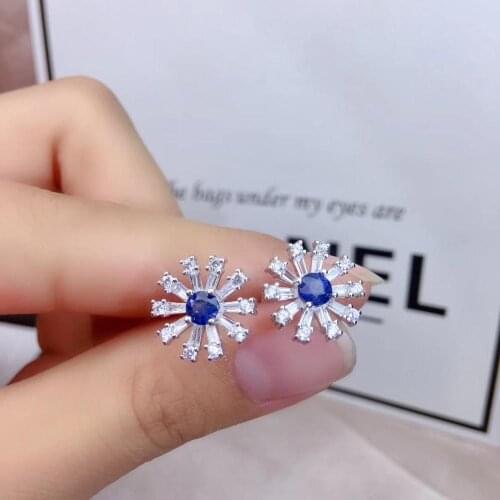 Natural blue sapphire stud earrings S925 silver natural gemstone earrings fashion round flower Talonpaw womens party jewelry