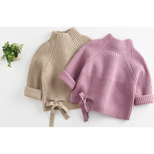 Wallarenear 1-6Years Toddler Girls Mock Neck Sweaters Cute Long Sleeve Solid Color Cable Knitting Pullovers Top 2Colors