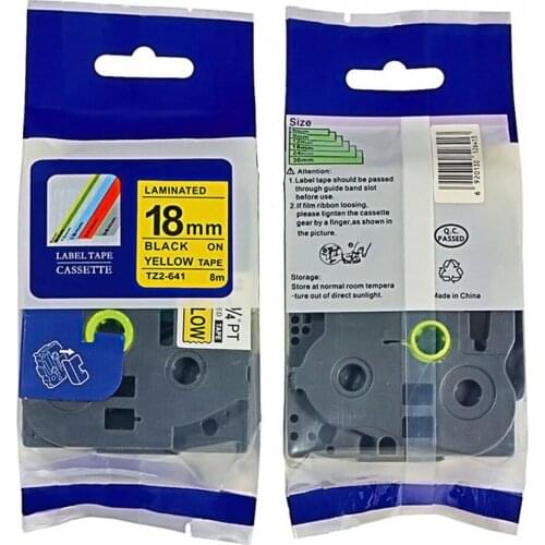 Tze label tape 18mm balck on yellow tze 641 compatible for p touch printer tz641 tz-641 tze641