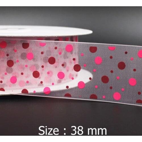 [Uber ribbon] 10Y 1-1/2" Fancy Printed Organza Ribbon Polka Dot 38mm Sheer Colorful Ribbon