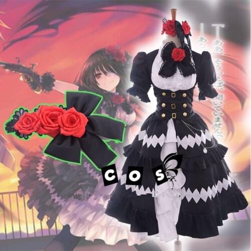 [Stock]Anime DATE A LIVE Tokisaki Kurumi Black Dress Cosplay Costumes For Quadratic Element Hallowmas Party Custom-Made Any Size