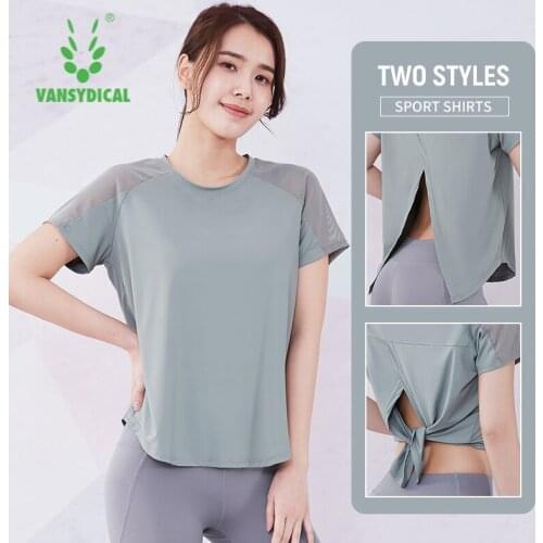 VANSYDICAL Summer Running Shirt Women Solid Short Sleeve Mesh Patchwork Yoga Tops Gym Clothing Fitness Sportswear Workout Shirt