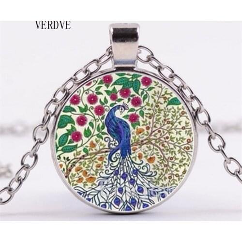 VERVE 3 Color Peacock Necklace, Bird Jewelry Necklace Art Glass Pendant Peacock Crystal Necklace Fashion Jewelery
