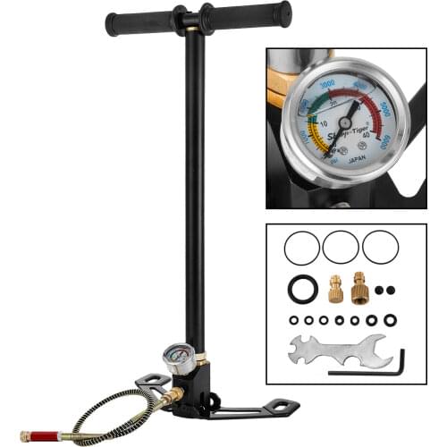 VEVOR 3 Stage Hand Stirrup Pump with Pressure Gauge 301 Stainless Steel Air Gun 4500PSI Hand Pump for Tire Kayak Ball Inflatable