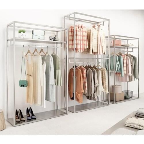 Clothing store display rack nano silver floor type double hanging rack display rack for womens clothing store