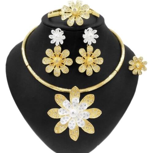 Yulaili Women Pop Style Flower Crystal Jewelry Set Latest Design Factory Gold Plated Collars Beautiful Necklace Jewelry Sets