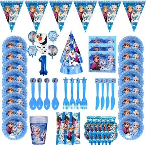 Frozen Princess Snow Queen Theme Kids Girl Happy Birthday Party Decorations Baby Shower Supplies Disposable Tableware Set