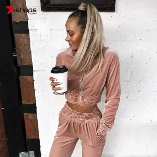 AECU Two Piece Set Women Sweat Suits Slim Bodycon Hoodies Sweatshirt Velvet Tracksuit Long Sleeve Top +Stretch Pants Trousers