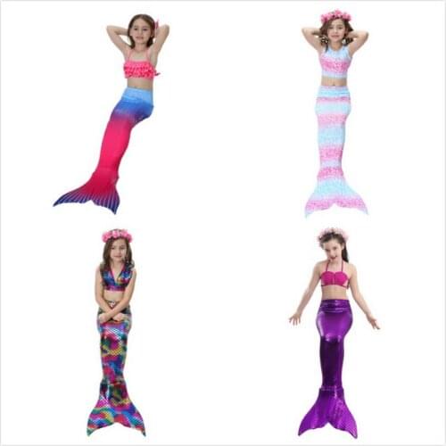 2-12Y Girls Mermaid Tail Princess Dress Bikini Set Fancy Split Multicolor Mermaid Swimmable Swimwear Girls BathingSuit Beachwear