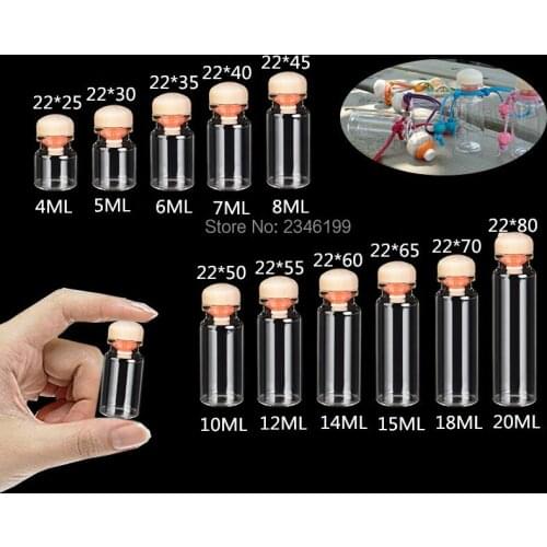 100pcs D22mm Clear Glass Bottle Test Tube With Cork Stopper DIY Gift Tools Wishing Bottles Lab Supply Portable Empty Packaging