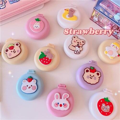 18 Style Colorful Airbag Folding Mirror With Comb Portable Pocket Small Travel Girls Cartoon Hair Brush