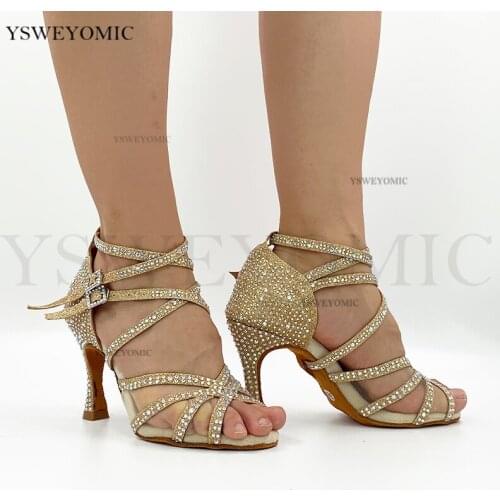 2020 Winter New Style Latin Dance Shoes Sequin Shiny Rhinestones Suede Outsole Indoor Bachata Salsa Latin Dance Shoes Women