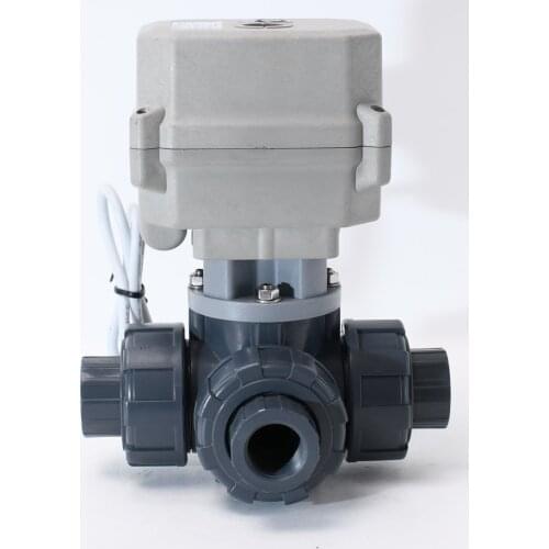 3-Way DN15 1/2'' UPVC Motorized Ball Valve 12/24VDC Electric Actuator Valve With Manual Override