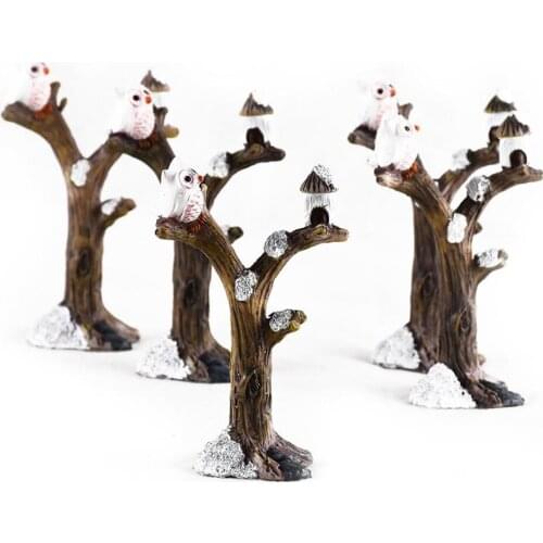5 Pieces Animal Owl Decor Tree Branches Model Miniature Ornaments Accessories Kit for DIY Fairy Garden Park Decoration