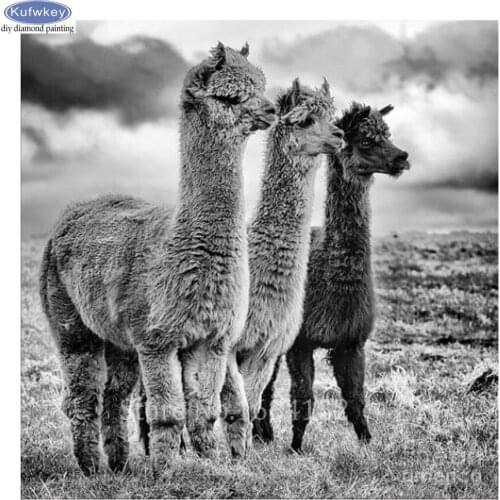 DIY 5D Diamond painting Black and white Alpaca Full Square Diamond mosaic Diamond embroidery Cross-stitch Wall Pop Art B870