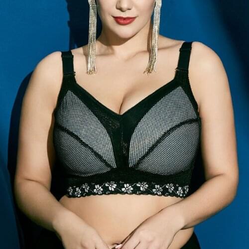 Womens Full Coverage Wire Free Non-Foam Plus Size Floral Lace Bra 34 36 38 40 42 44 46 B C D E F G H I J