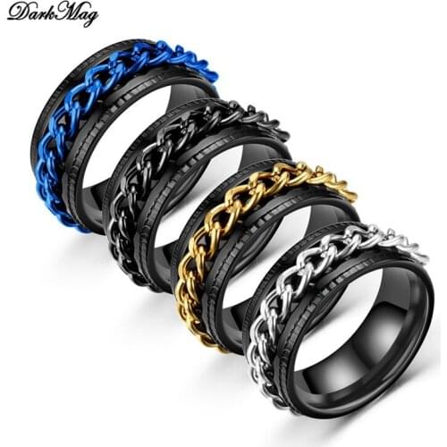 DarkMag Cool Stainless Steel Rotatable Men Ring High Quality Spinner Chain Punk Women Jewelry for Party Gift